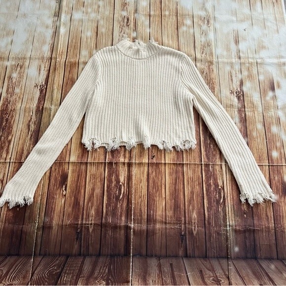 Fashion Nova Women’s Fringe Hem Mock Neck Pullover Sweater Ivory Size Large - Picture 3 of 11